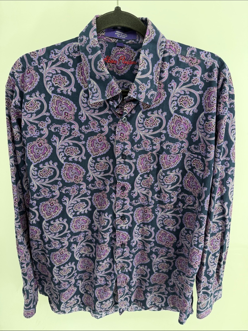 Alan Flusser 100% cotton paisley printed long sleeve button up dress shirt sz L